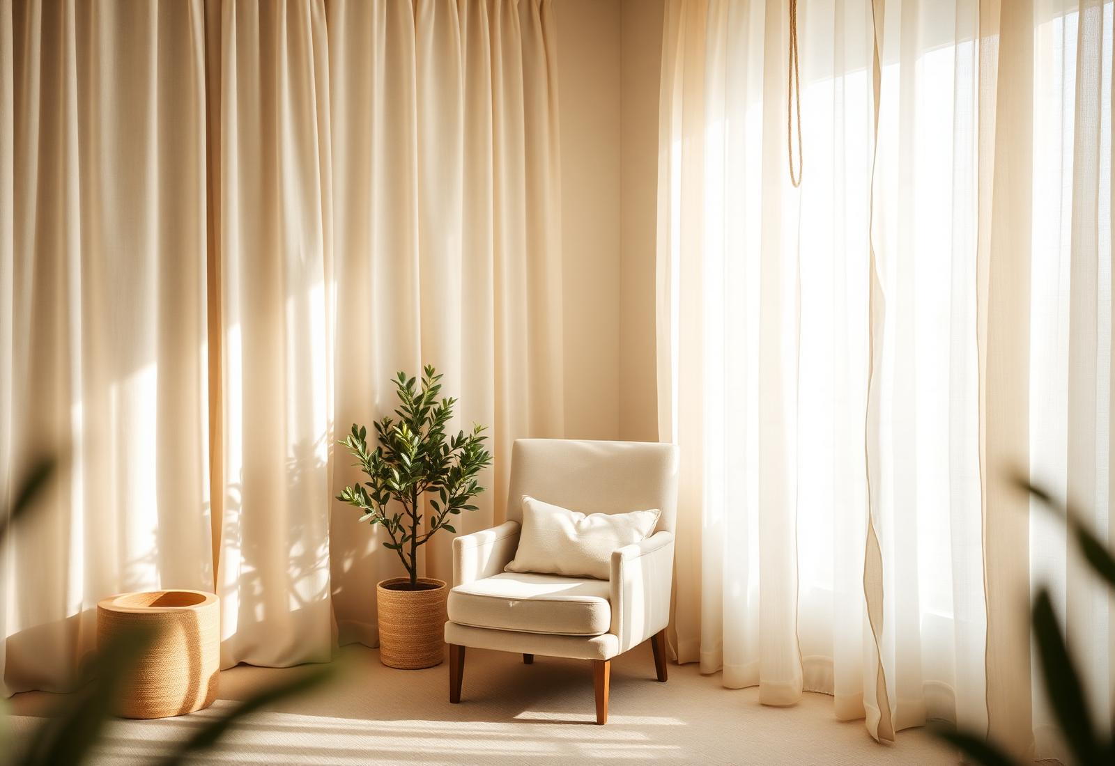 Calm sunlit therapy room with a soft armchair and olive plant